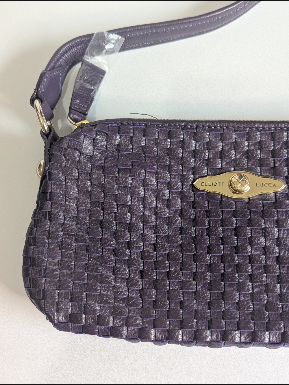 Elliott Lucca NWT 100% Cow Leather Woven Purple Shoulder Bag - Picture 2 of 16